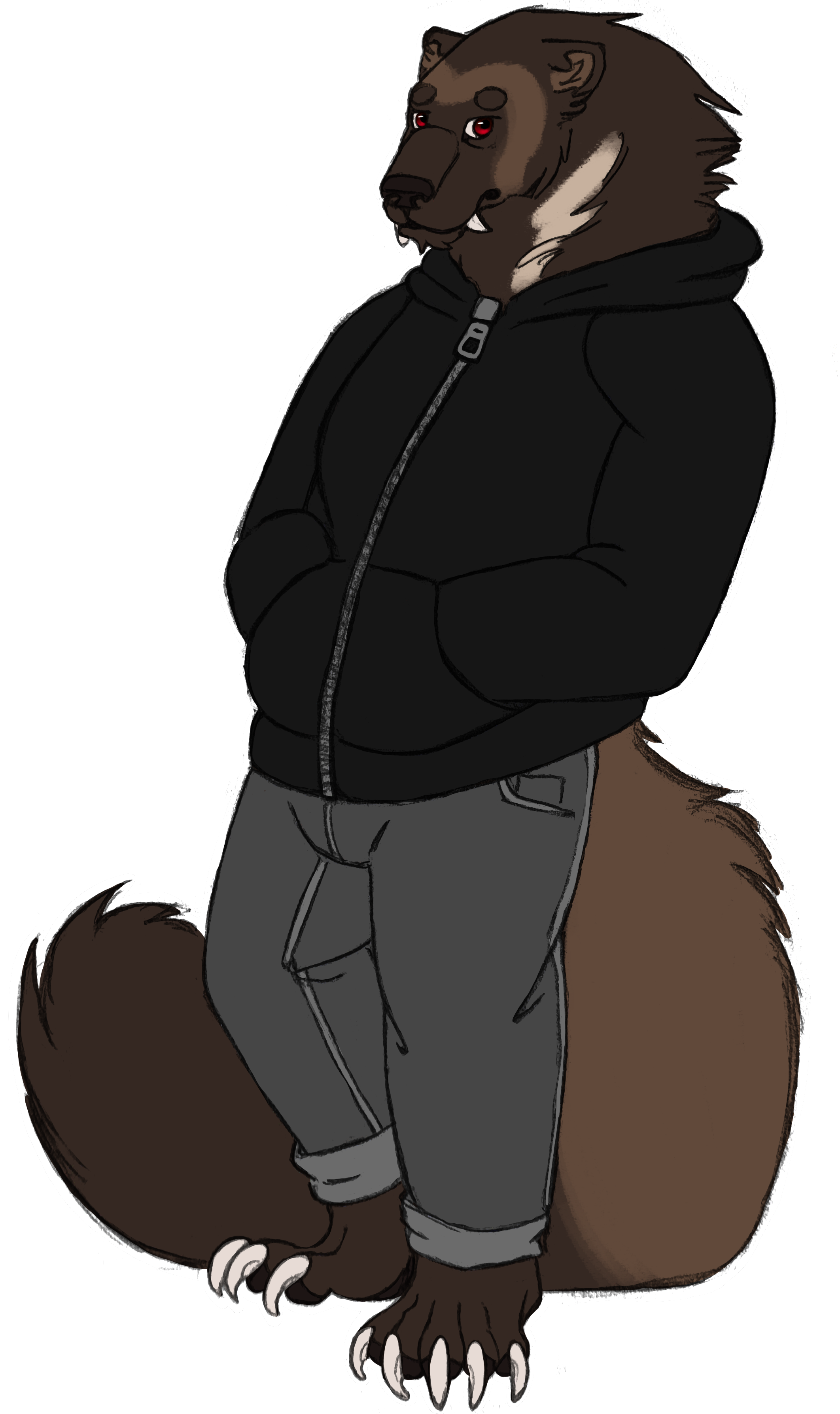 Anthro wolverine in a hoodie and jeans